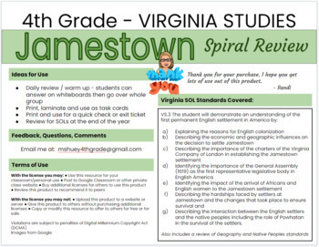 Preview of VA Studies - Unit 3 Jamestown Spiral Review