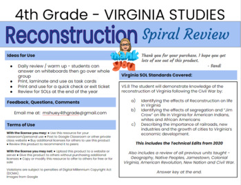 Preview of VA Studies - Unit 8 Reconstruction Spiral Review