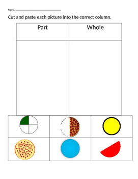 Preview of VAAP Fractions Parts v Whole Sorting Worksheet (Low Level)