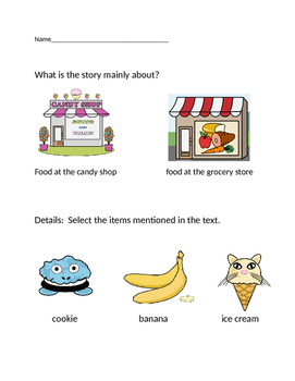 Vaap Main Idea Details Worksheet Candy Shop Low Level Tpt