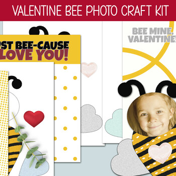 Preview of VALENTINE ART, BEE PHOTO CRAFT TEMPLATES, TAKE HOME GIFT, DAYCARE PRINTABLES
