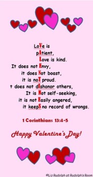 Valentine's Day 1 Cor. 13 Bookmark Acrostic Gift From Teacher by ...