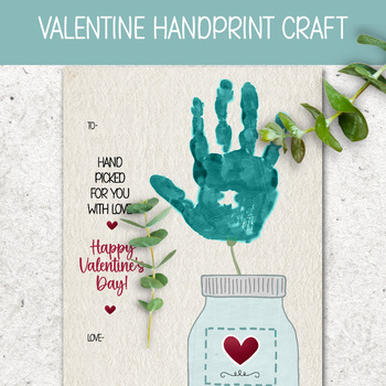 Valentine's Day Craft DIY, Flower Handprint Craft, Toddler Handprint Craft,  Valentines Kid Craft, School Activity, Handprint Keepsake. 