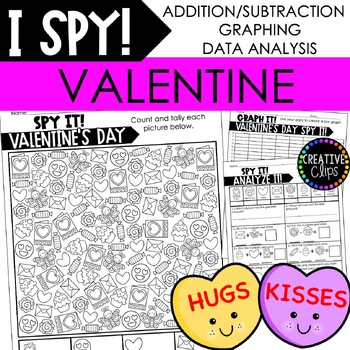 Preview of VALENTINE I SPY Count and Color, Math and Graphing Activities