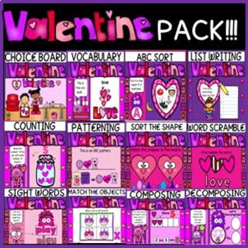 Preview of VALENTINE MEGA PACK!!! 13 Different Activities!!! Choice Boards, ELA, Math, More