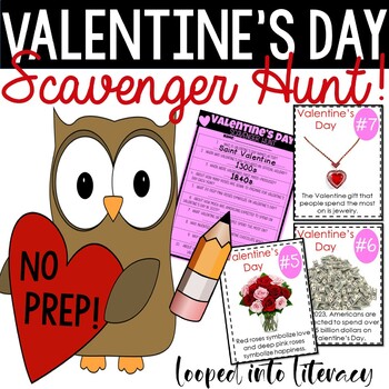 Preview of VALENTINE'S DAY 2024 SCAVENGER HUNT RESEARCH FUN NO PREP! FUN FACTS READING