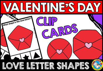 Preview of VALENTINE'S DAY 2D SHAPES MATCH ACTIVITY KINDERGARTEN MATH LOVE LETTER TASK CARD