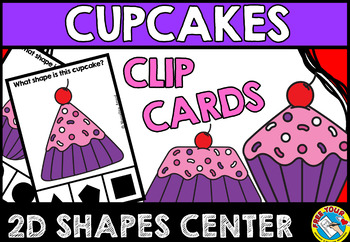 Preview of VALENTINE'S DAY ACTIVITY KINDERGARTEN CUPCAKE 2D SHAPES MATCHING TASK CARDS SORT