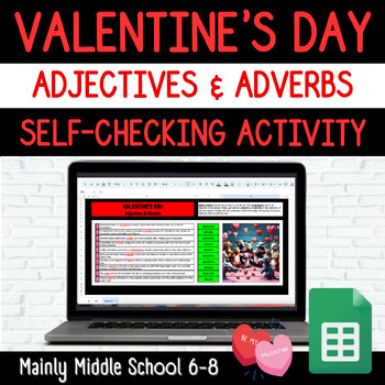 Preview of VALENTINE'S DAY ADJECTIVES & ADVERBS Google Sheets Digital Mystery Picture