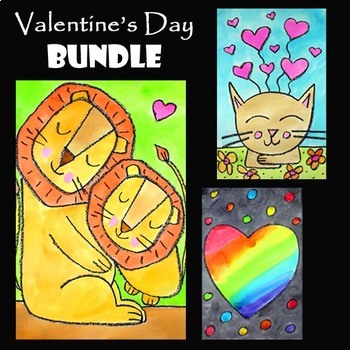Preview of VALENTINE'S DAY Activity BUNDLE | 3 EASY Drawing & Painting Video Art Projects