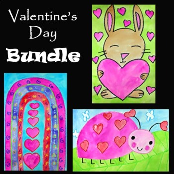 Preview of VALENTINE'S DAY Craft BUNDLE | 3 EASY Directed Drawing & Painting Art Projects