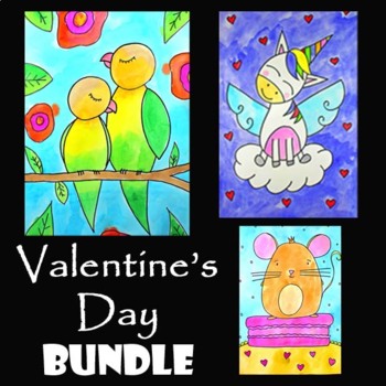 Preview of VALENTINE'S DAY BUNDLE | 3 EASY Drawing & Painting Video Art Projects & Lessons