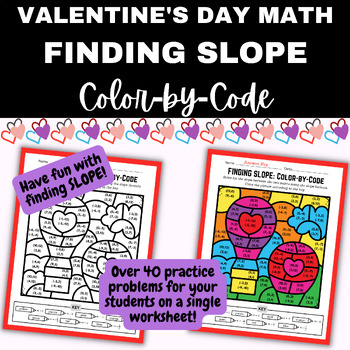 Preview of VALENTINE'S DAY Color by Code Math: Finding Slope Between Two Points