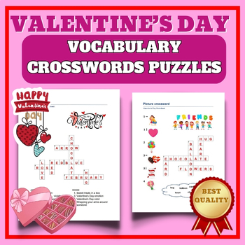 Preview of VALENTINE'S DAY Crosswords Puzzles Vocabulary Practice 2nd,3rd,4th Grade NO PREP