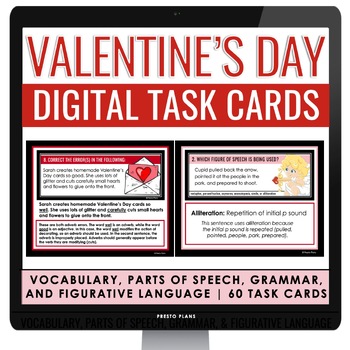 Preview of Valentine's Day Digital Tasks Grammar Parts of Speech Vocab Figurative Language