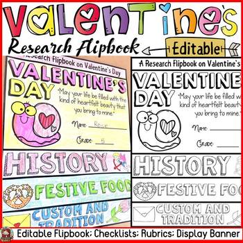 Preview of VALENTINE'S DAY EDITABLE FLIPBOOK: INFORMATIONAL WRITING RESEARCH TEMPLATE
