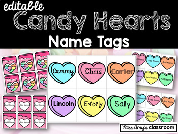 Preview of Valentine's Day EDITABLE Candy Heart Name Tags (Low Prep) & a FREEBIE!