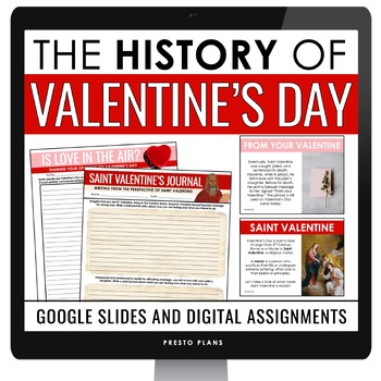 Preview of History of Valentine's Day Lesson Slides and Digital Writing Assignments