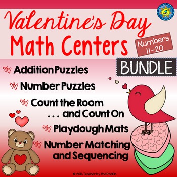 Preview of VALENTINE’S DAY INTERACTIVE MATH CENTERS | Number Sense 11-20 BUNDLE