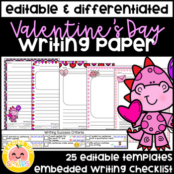 Preview of Valentine Writing Paper with Picture Box | EDITABLE