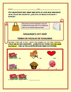 Preview of VALENTINE'S DAY MATH ACTIVITY: ESL: SPANISH/ENGLISH