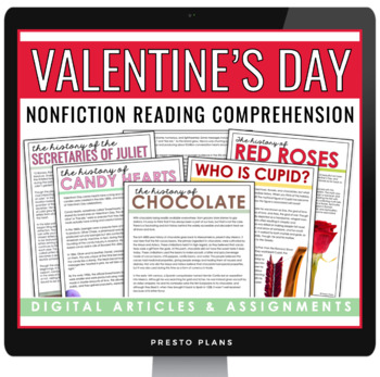 Preview of Valentine's Day Nonfiction Reading Comprehension - Digital Assignments