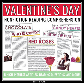 Preview of Valentine's Day Nonfiction Reading Comprehension - Articles & Assignments