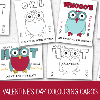 Preview of VALENTINE'S DAY OWL COLORING CARDS FOR STUDENTS, CLASSMATE TO FROM NOTES