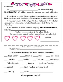 Preview of VALENTINE'S DAY PARTY LETTER- EDITABLE
