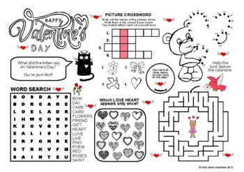 Preview of VALENTINE'S DAY, Puzzle Placemat, crossword puzzles, UK English A4 printable
