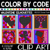 VALENTINE'S DAY SILHOUETTES Color by Number or Code Clip Art