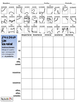 Valentine S Day Spanish Preterite Tense Reflexive Verbs Draw On Grid