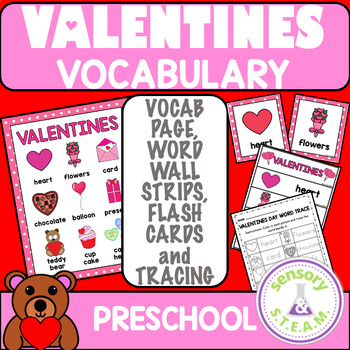 Preview of VALENTINE'S DAY VOCABULARY PAGE FREEBIE word wall pocket charts tracing sheet