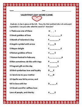 Preview of VALENTINE'S DAY WORD GAME