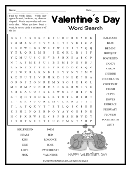 VALENTINE'S DAY Word Search Puzzle Handout Fun Activity by Words Are Fun