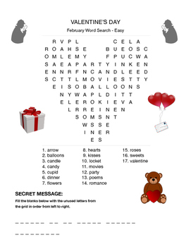 Download VALENTINE'S DAY Word Search Puzzle - Valentine - Early Finisher - 3 levels