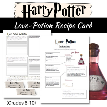 Preview of VALENTINE'S Harry Potter Love Potion Recipe (Recipe Card + Creative Tasks)