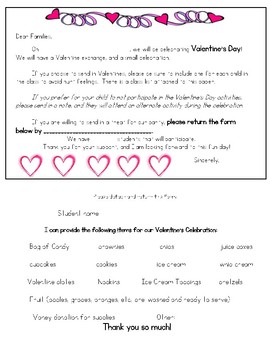 Preview of VALENTINE'S PARTY LETTER FOR PARENTS- FILL IN INFORMATION!