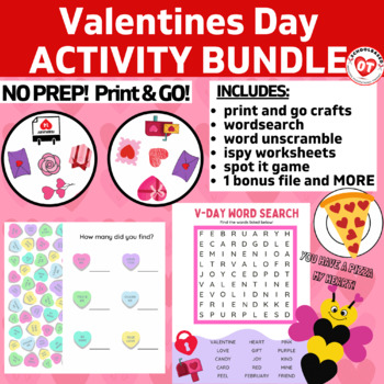 Preview of VALENTINES DAY WORKSHEET ACTIVITY BUNDLE (crafts, ispy, visual perceptual games)