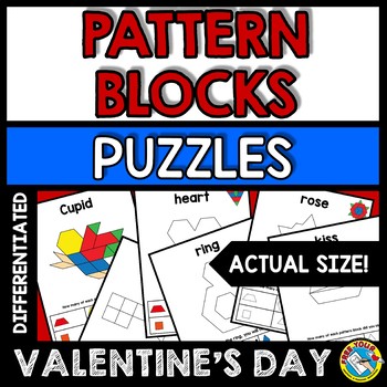 Preview of VALENTINES DAY PATTERN BLOCK PUZZLES MATS MATH ACTIVITY 1ST GRADE KINDERGARTEN