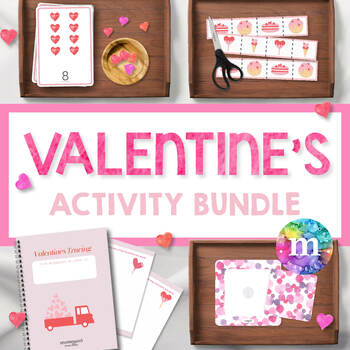 Preview of VALENTINES DAY Activity Bundle | Tracing, Counting, Patterns and Cutting Strips