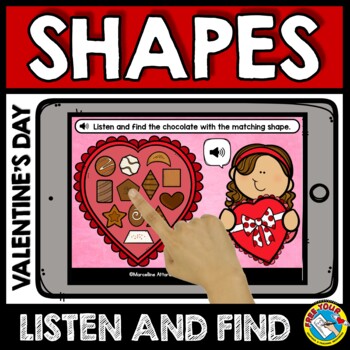 Preview of VALENTINES DAY BOOM CARD MATH FEBRUARY ACTIVITY KINDERGARTEN 2D SHAPE AUDIO GAME