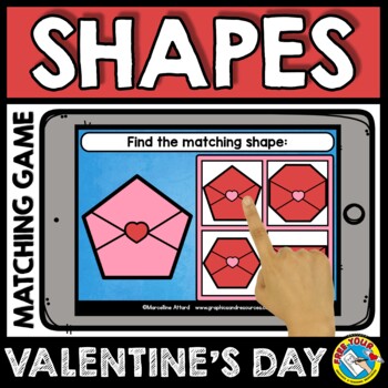 Preview of VALENTINES DAY BOOM CARDS MATH ACTIVITY KINDERGARTEN 2D SHAPE GAME FEBRUARY