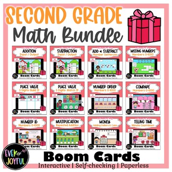 Preview of VALENTINES DAY BUNDLE: 2nd Grade Math Boom Cards