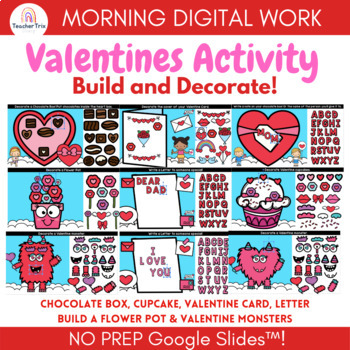 Preview of VALENTINES DAY Build & Decorate Things | Digital Morning Work | Google Slides