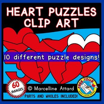 Preview of VALENTINES DAY CLIPART RED BROKEN HEART 2 PIECE PUZZLE TEMPLATES BLANK FEBRUARY