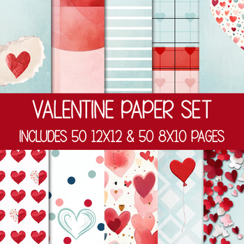Preview of VALENTINES DAY DIGITAL PAPER, HEART CRAFTS, BACKGROUND PAGES, SCRAPBOOK SUPPLIES