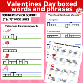 VALENTINES DAY LOWERCASE boxed writing worksheets box word