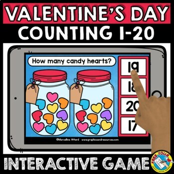 Preview of VALENTINES DAY MATH BOOM CARD FEBRUARY ACTIVITY KINDERGARTEN COUNT TO 20 DIGITAL
