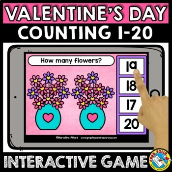 Preview of VALENTINES DAY MATH BOOM CARD FEBRUARY ACTIVITY KINDERGARTEN COUNT TO 20 DIGITAL